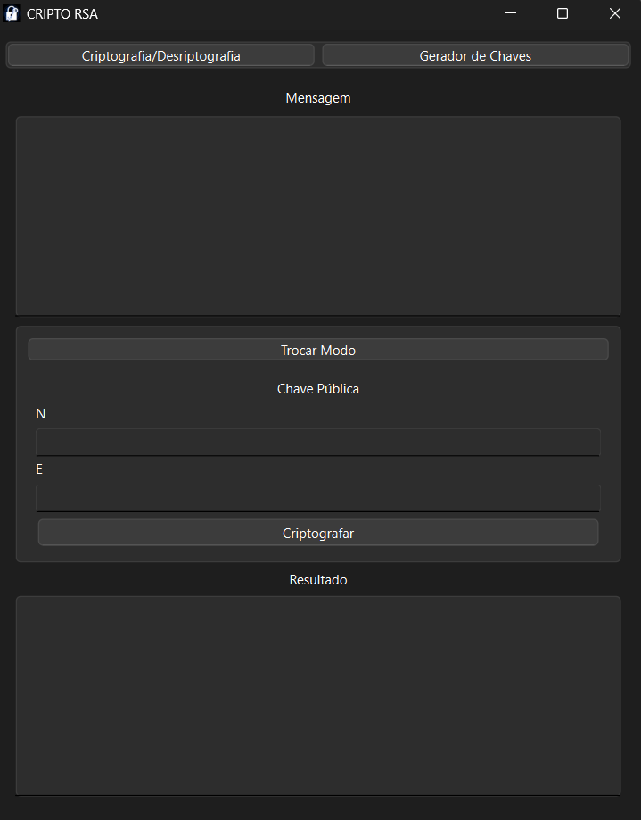 Interface software de criptografia RSA
